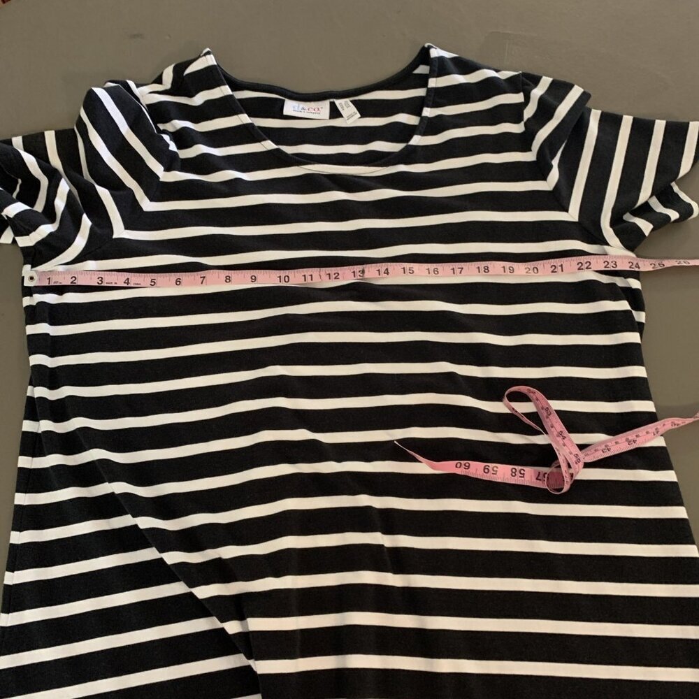 D&Co Denim & Co Womens 2X Dress Black White Stripe Elbow Sleeve Beach Nautical - Picture 10 of 12